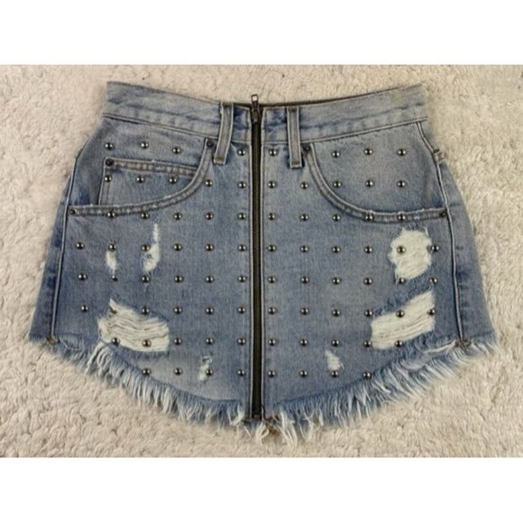 Carmar Size 27 Womens Skirt Cotton Bling Raw Hem Mini Distress Zip Front - Picture 1 of 3